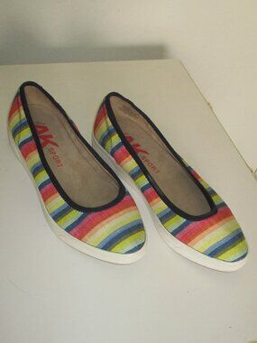 Anne Klein AK Sport Womens Rainbow Stripe Textile Flat Ballet Flat Sneaker- 6.5M